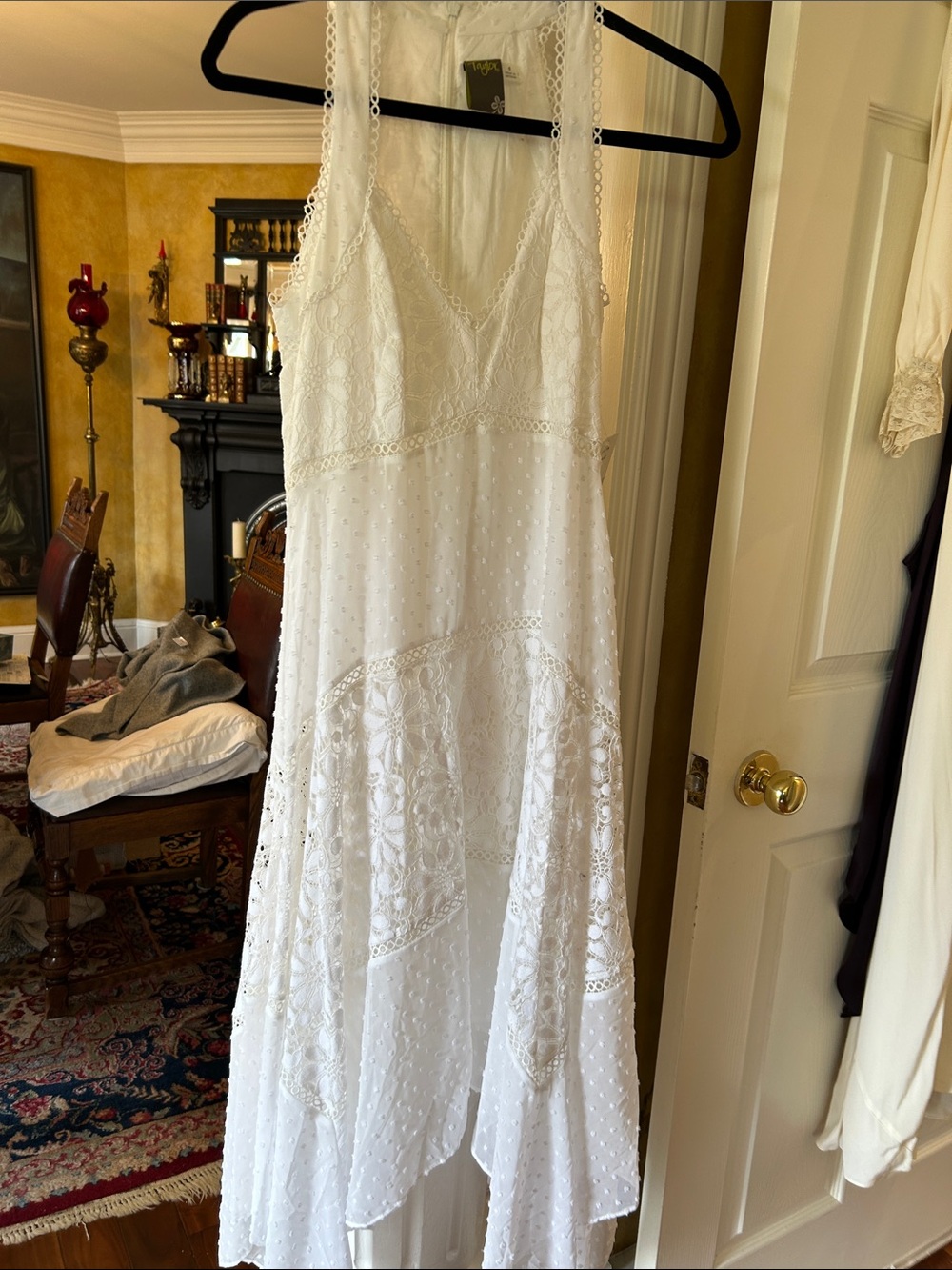 Taylor White Midi Dress with Lace & Swiss Dot